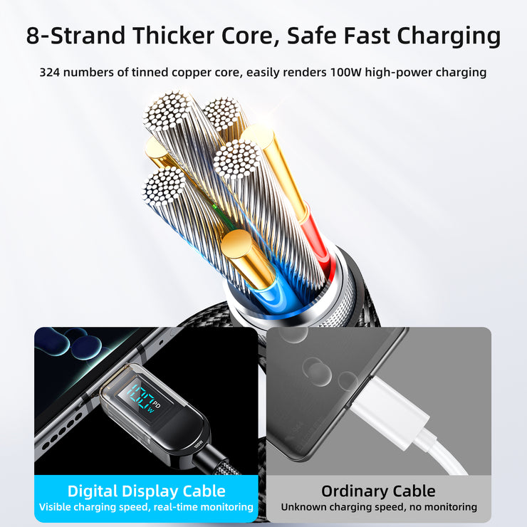 S-CC100A4 100W Digital Display Fast Charging Data Cable 1.2m Type c to Type c Cable