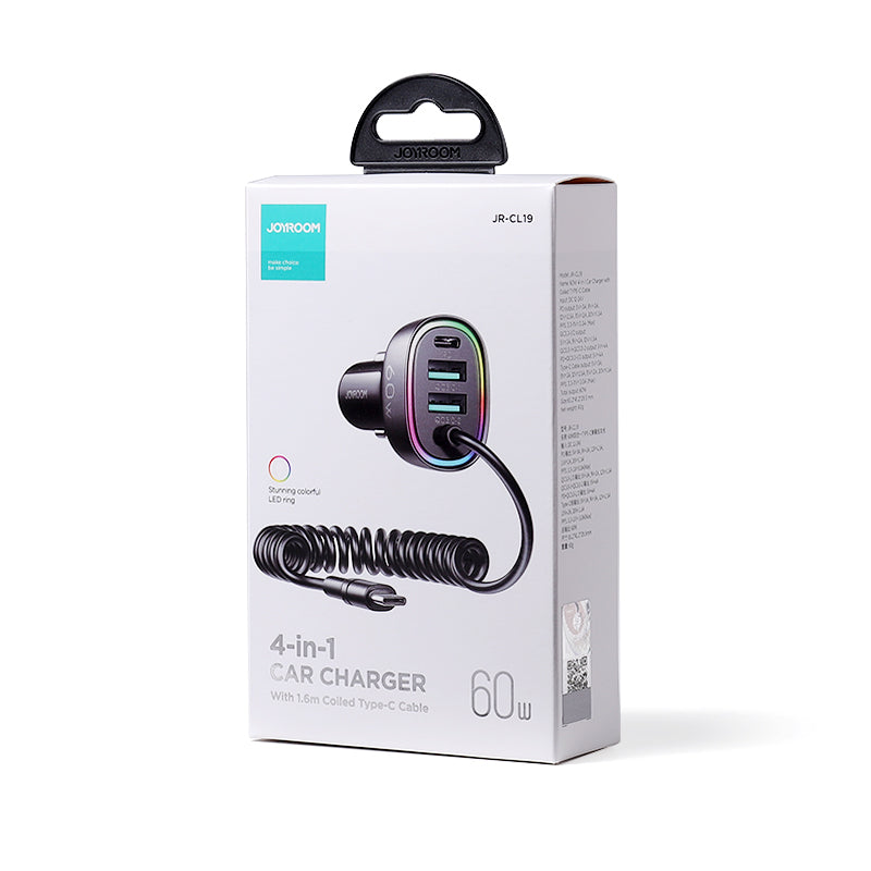 JR-CL19/JR-CL20 4-in-1 60W Wired Car Charger(Type-C/Lightning)