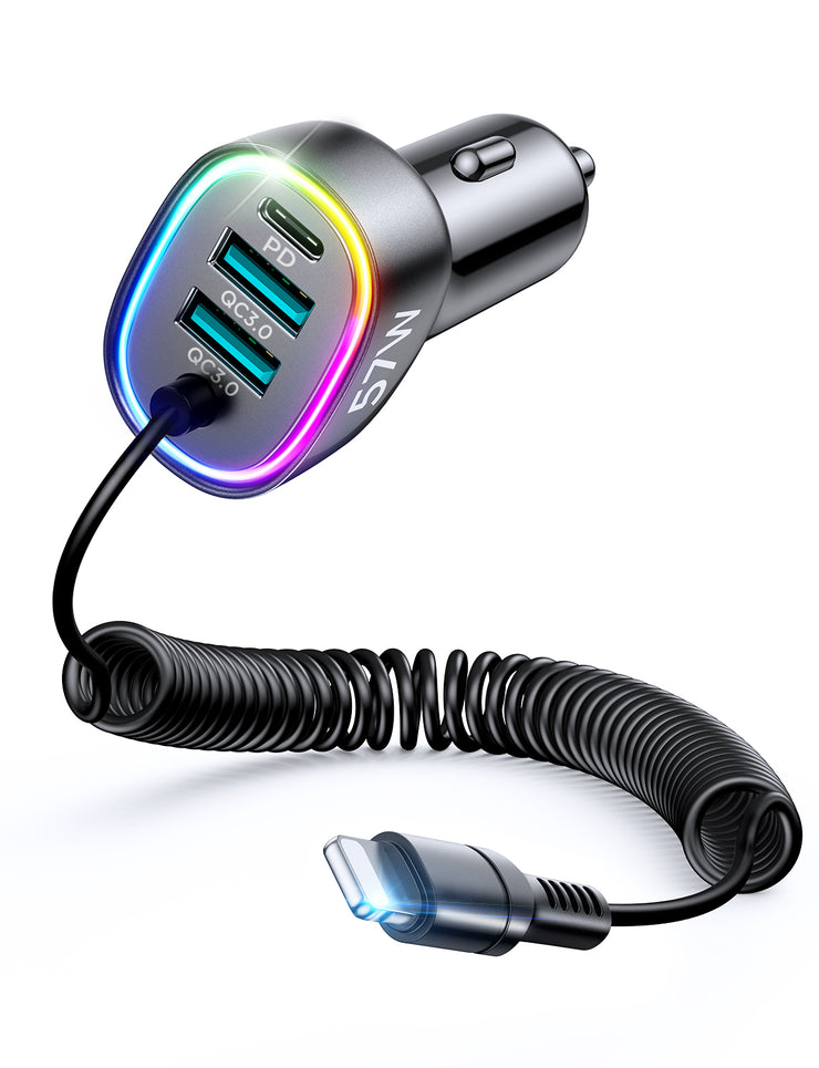 JR-CL19/JR-CL20 4-in-1 60W Wired Car Charger(Type-C/Lightning)