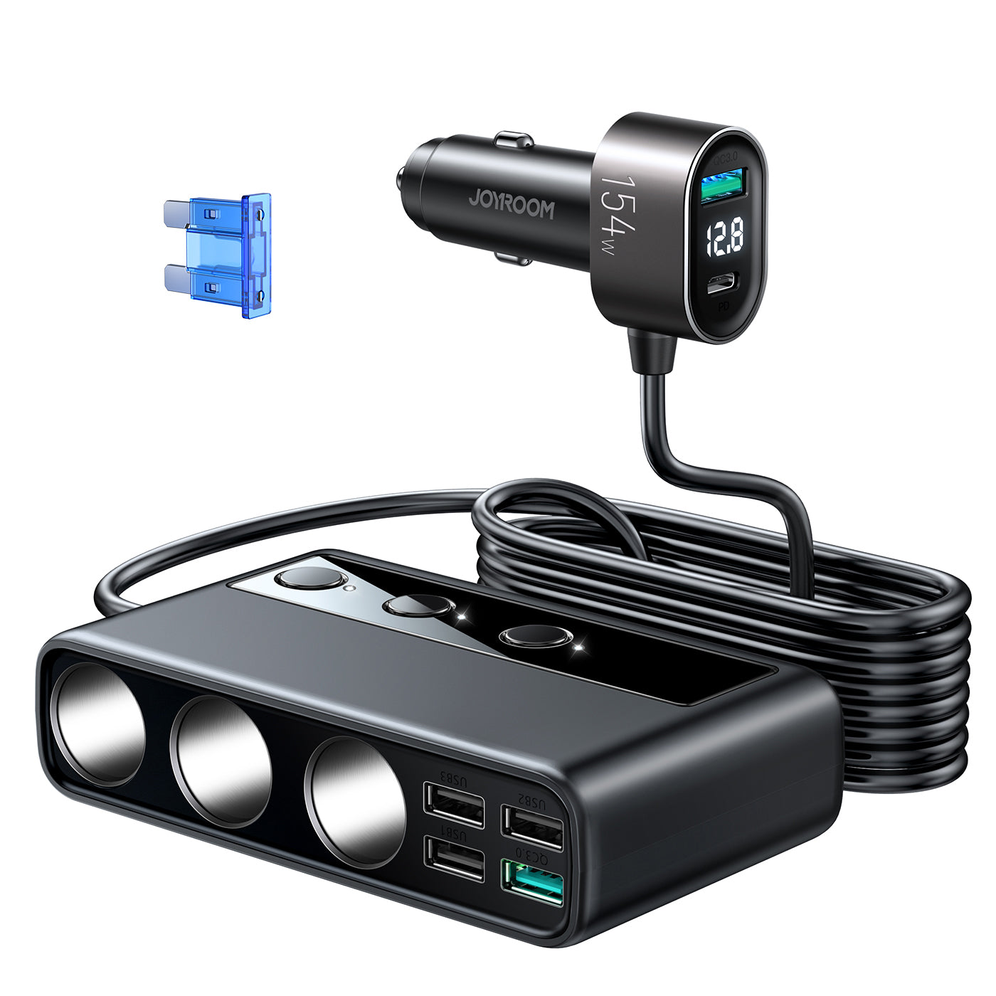 JR-CL06 154W Car cigarette lighter adapter with three sockets PD+