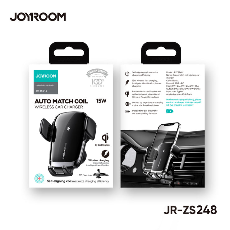 JR-ZS248 Electric Wireless Car Charger Holder air vent & dashboard & CD Version & suction cup version
