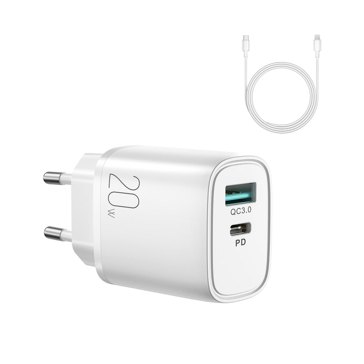 L-QP2011 PD+QC 20W Mini intelligent fast charger EU/UK with Lightning to Type c Cable